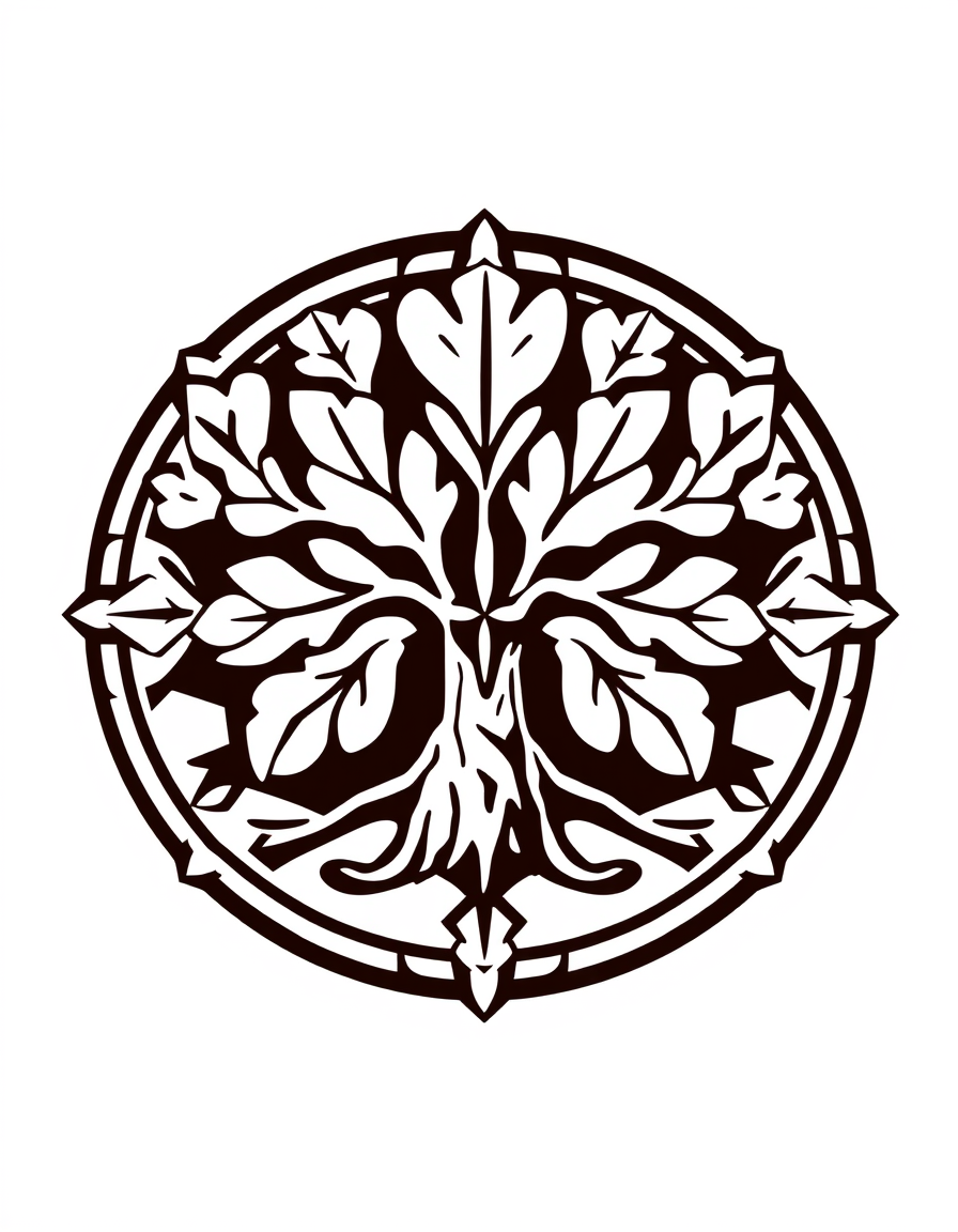 Emblem Logo idea: emblem logo of the white oak, medieval, guild emblem , intricate crest seal badge design, symmetrical emblem, detailed border ornament, flat vector lo