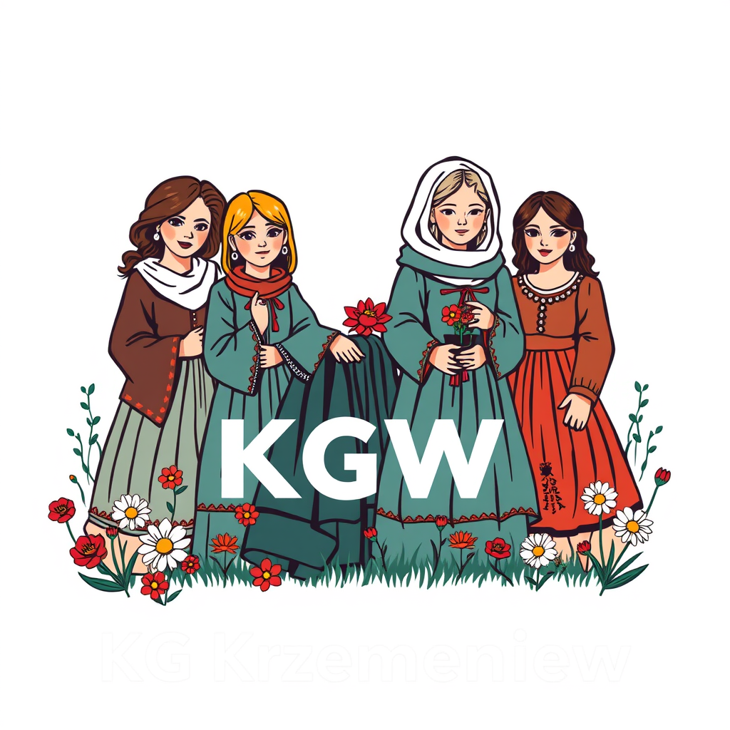 Main logo studio: Zaprojektuj wesołe i kolorowe logo „KGW Krzemieniew”, przedstawiające grupę uśmiechniętych wiejskich kobiet w pięknych polskich strojach ludowych. Wok