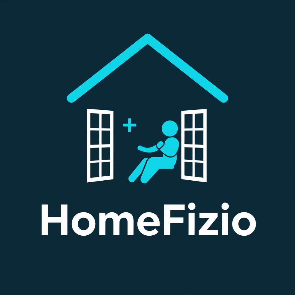 Main logo studio: Generate a logo for a company called "HomeFizio" which does physiotherapy. The logo should have a home icon, a figure of a human inside the home doing