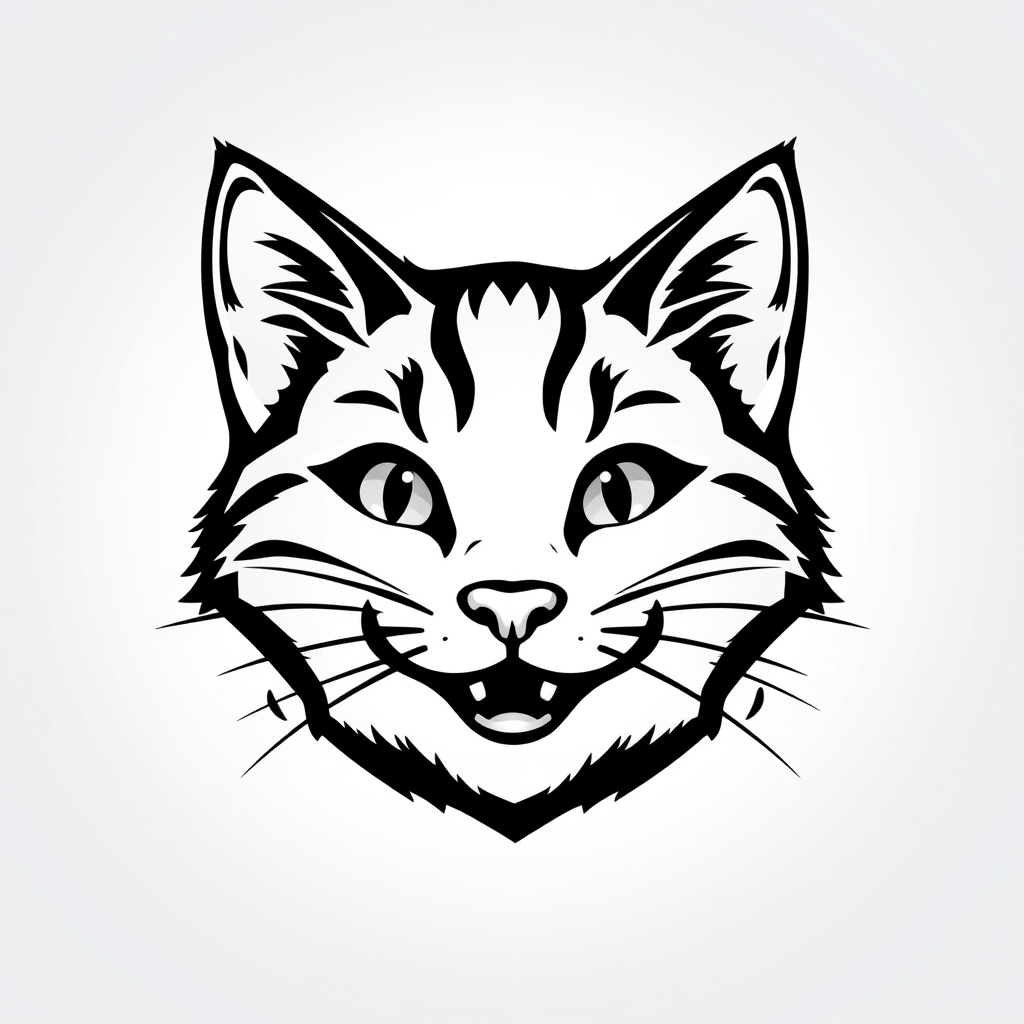 Main logo studio: Create a smiling cat logo with a very beautiful black and white background.
