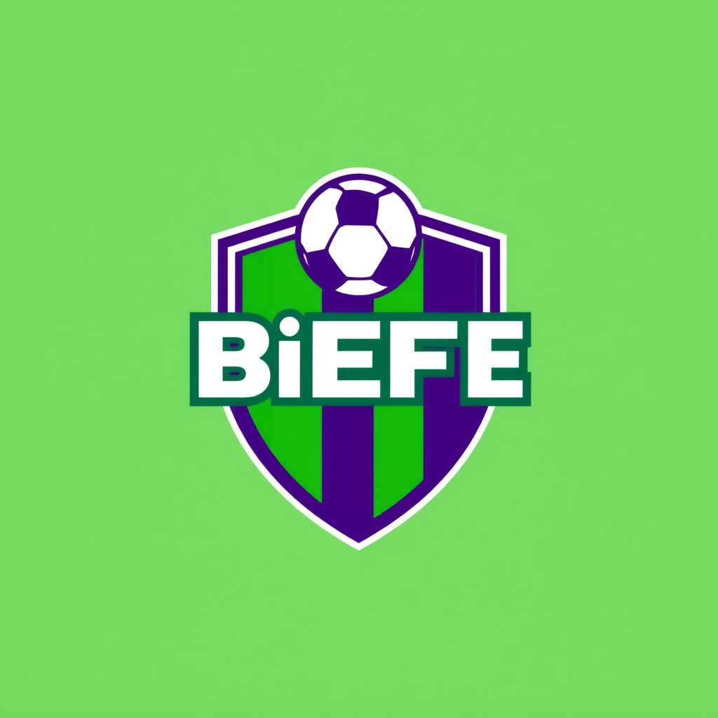 Main logo studio: Create a professional football club crest logo for a fantasy football team called "BiEffe". Main colors green and purple (with vertical stripes), mode