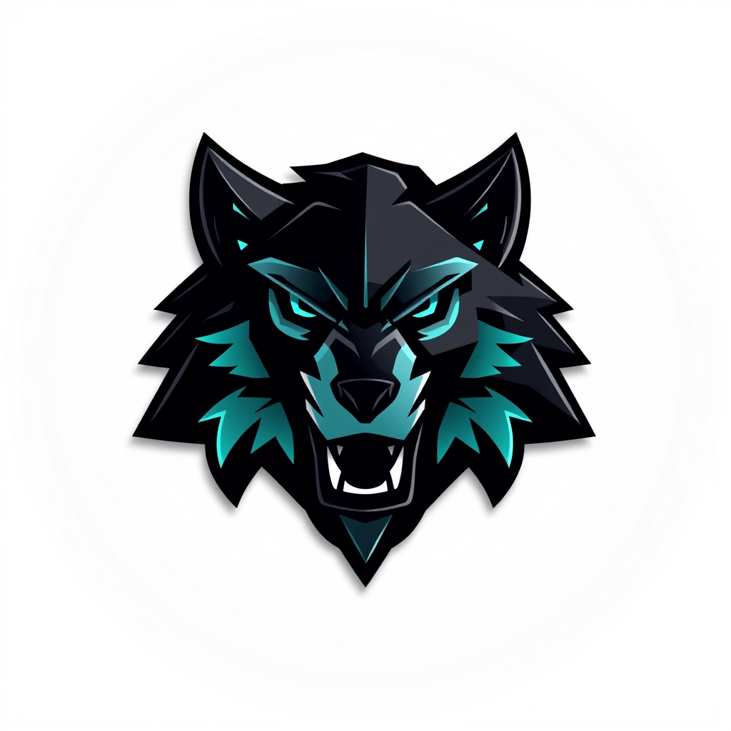 3D Logo idea: 3D logo for bold esports team emblem logo, a roaring wolf head, black and neon teal , three-dimensional render, realistic depth and shadows, glossy or