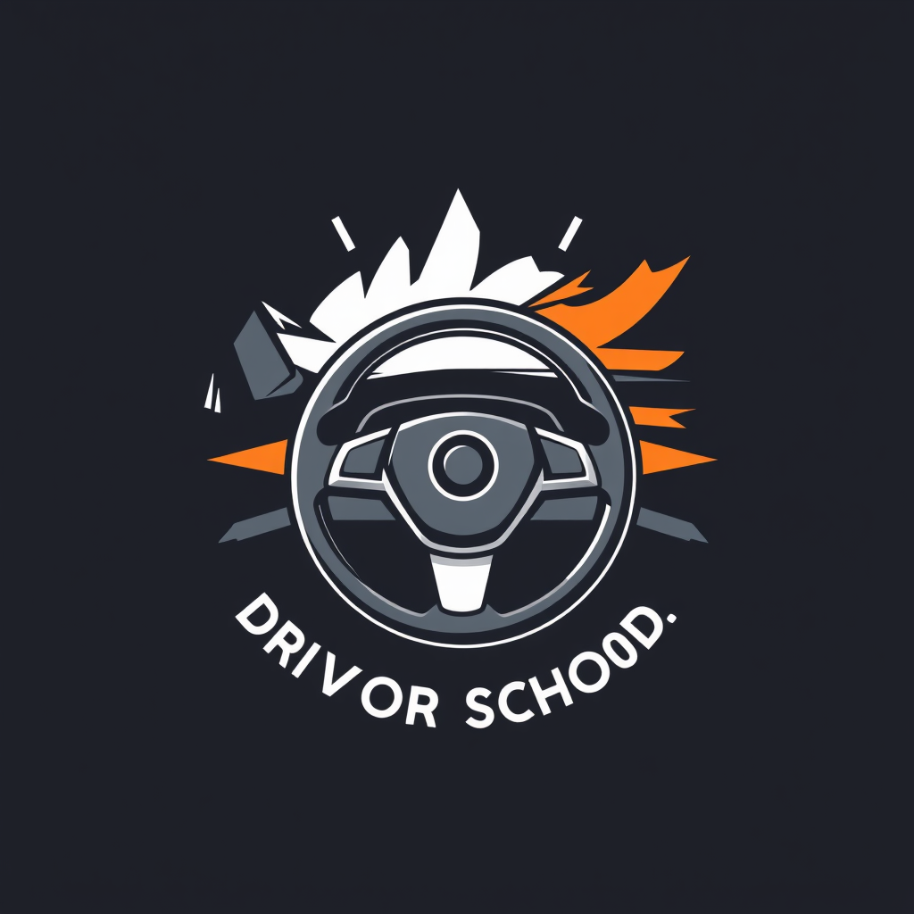 Main logo studio: hi can you make a driving steering logo for people age 16-19 year old make it look good asthetic so the teenages want to join the school also add a go