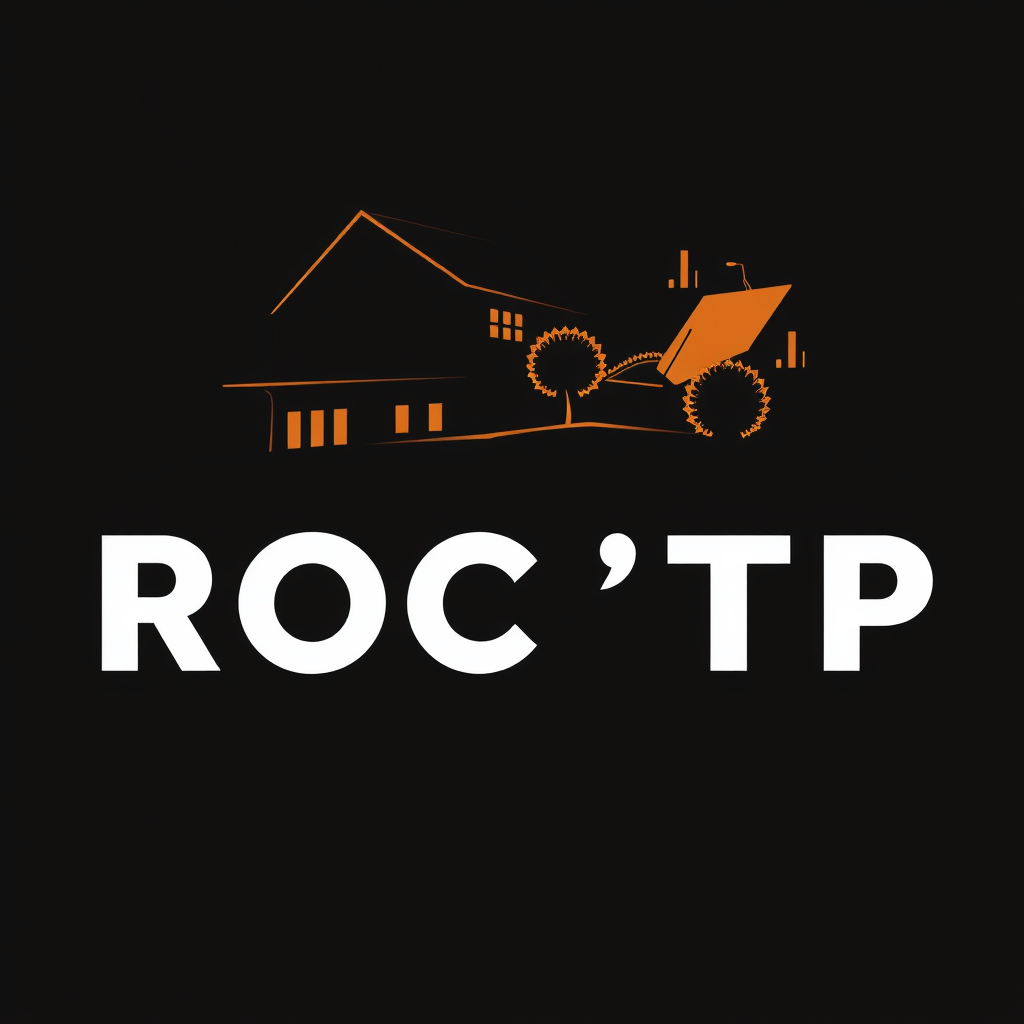 Main logo studio: nom ROC'TP entreprise terrassement logo forme drague