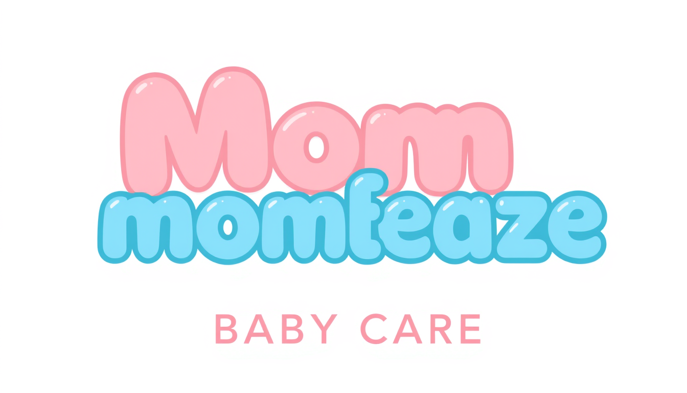 Wordmark Logo idea: wordmark logo of Flat vector logo for baby care brand 'MomEaze'. Thick, uniform, rounded bubble-style lowercase wordmark: 'Mom' in soft pink (#E88BA8)
