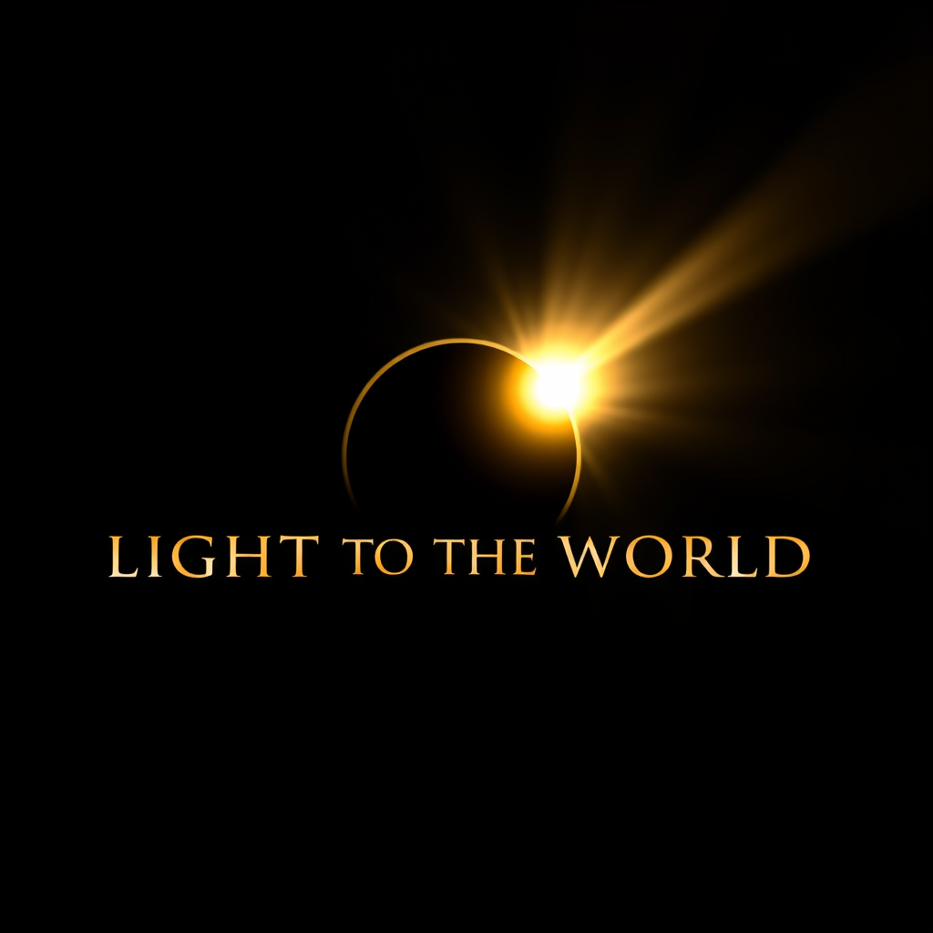 Main logo studio: Create a premium cinematic logo for “LIGHT TO THE WORLD,” a professional film and video production brand. Feature a powerful golden beam of light emer