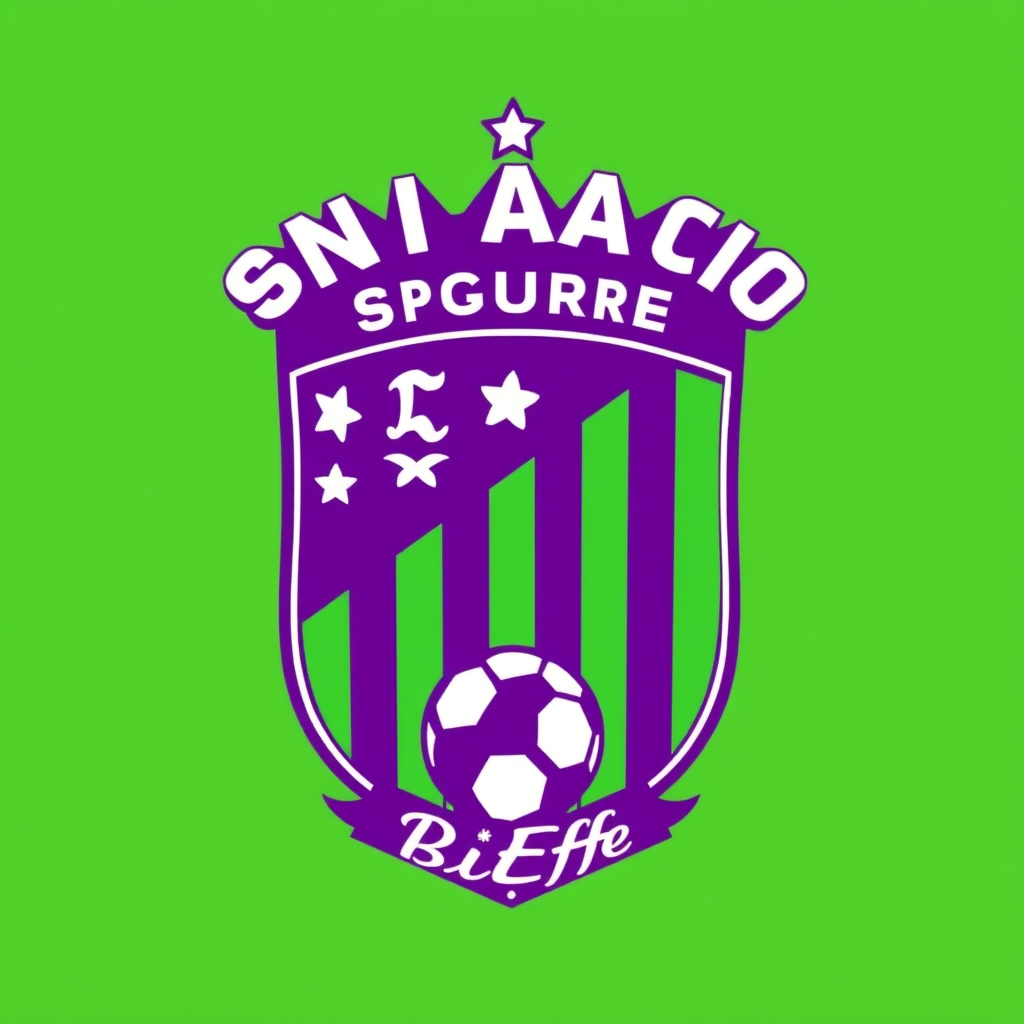 Main logo studio: logo squadra fantacalcio, bordi spessi, scritta "BiEffe", colori sociali verde e viola e un pallone nel logo