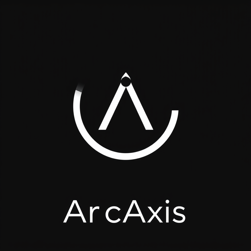 Main logo studio: Create a unique minimalist logo for “ArcAxis”. Design a simple, iconic geometric symbol that subtly combines an abstract “A”, an arc and a central axi