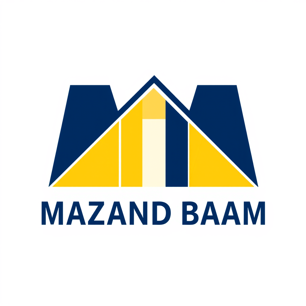 Main logo studio: MBM logo for MAZAND BAAM. Small, compact and horizontally elongated for an official letterhead. Short outer M letters, taller center B forming a subtl