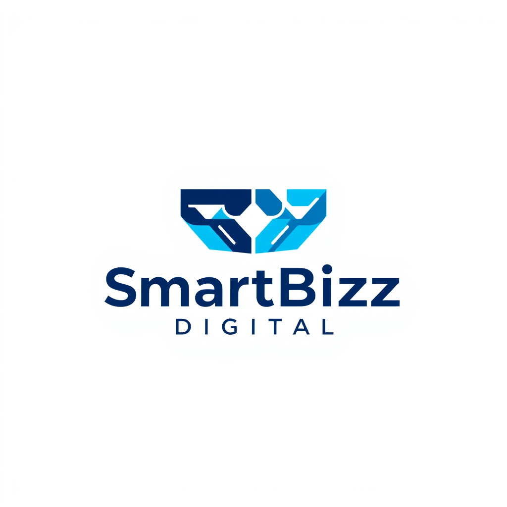 Main logo studio: Professional logo for “SmartBizz Digital”, a digital business team creating websites and digital solutions for UMKM. Minimalist, elegant, modern, prem