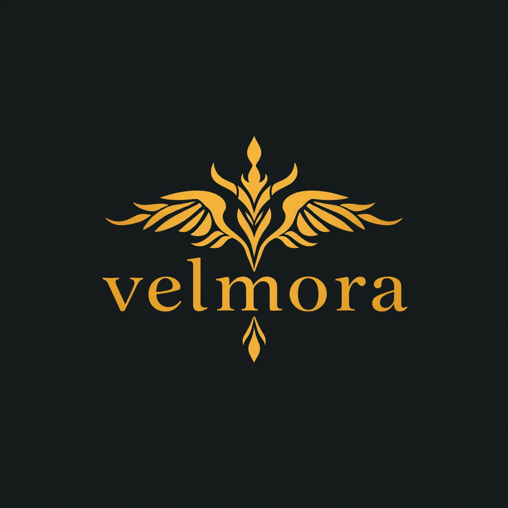 Main logo studio: Give me a brand logo which is very meaning ful and has a meaningful name with classic look yet effective arey , and brand name is "velmora" with black