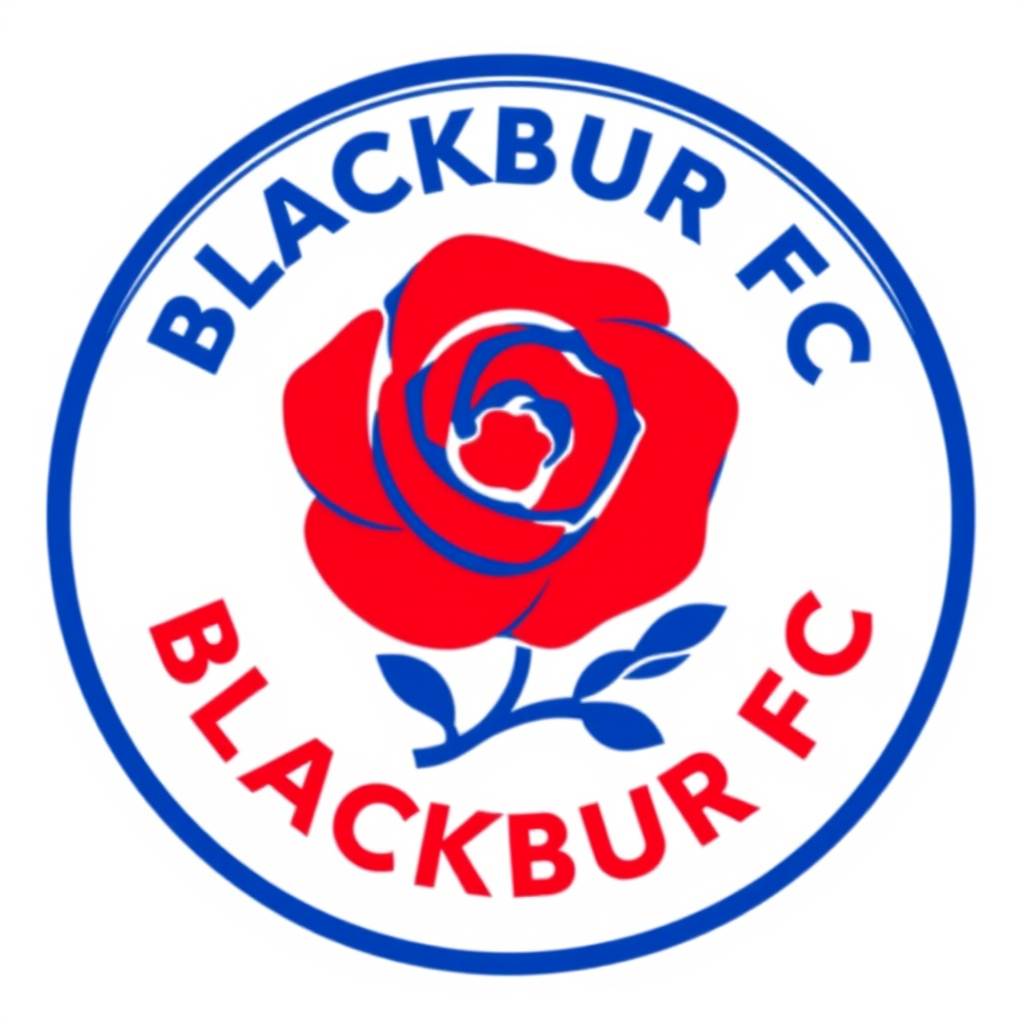 Main logo studio: Can you Design a new logo for Blackburn fc but has to relate to there club Red Rose in the middle please White background Outline in blue Says Blackbu