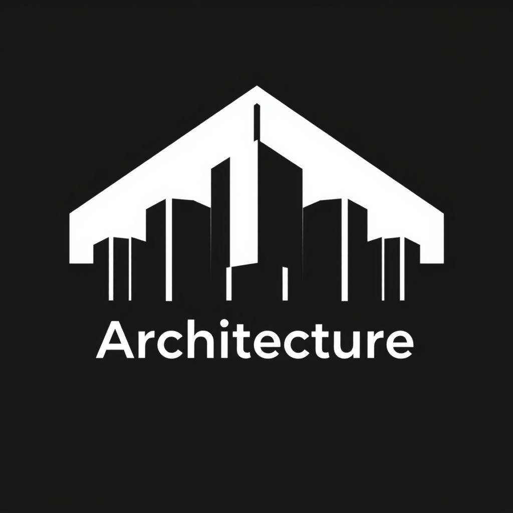 Main logo studio: Bold minimalist architecture logo, unconventional abstract geometric symbol, strong simple shape, intelligent negative space, clean black vector, mode