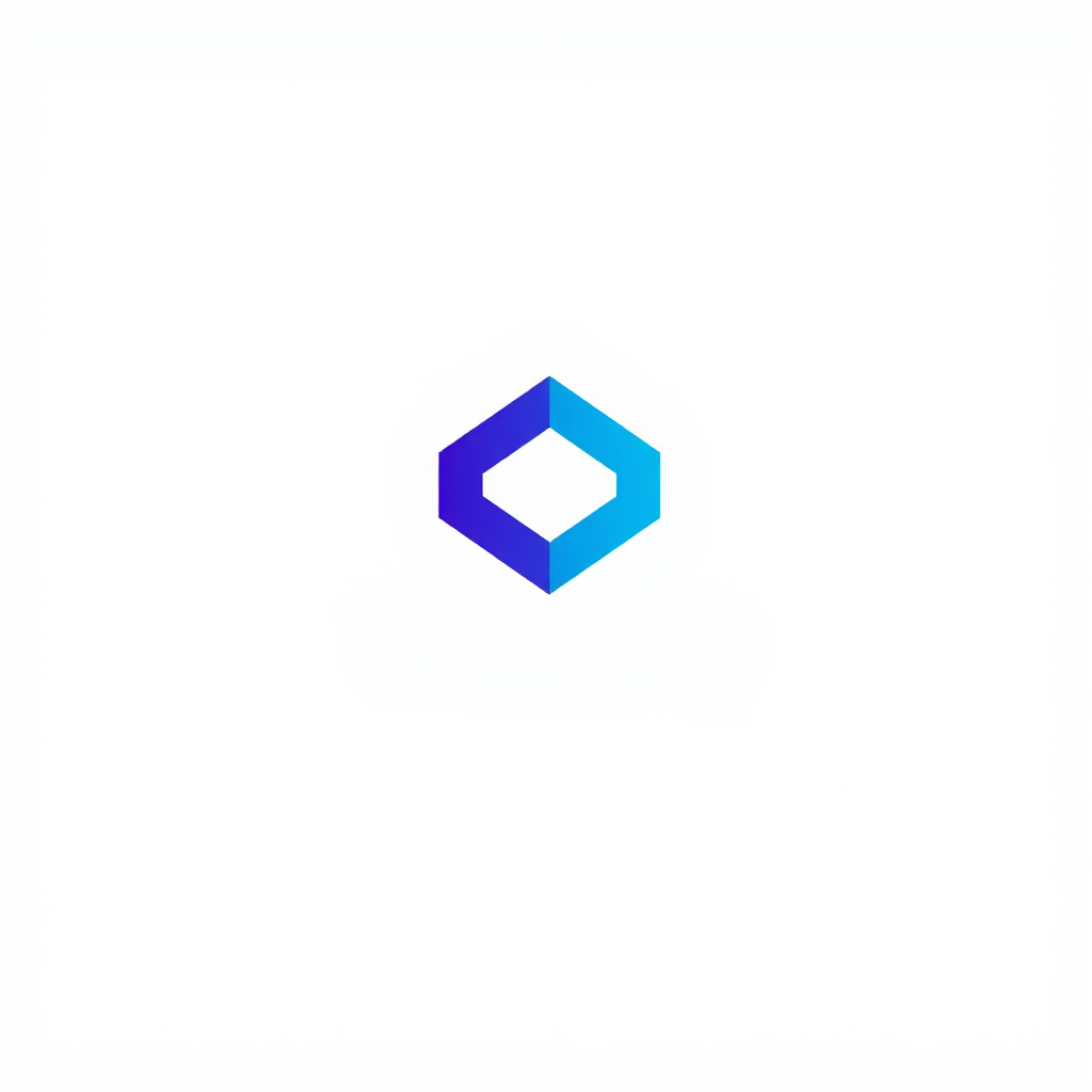 Minimalist Logo idea: minimalist logo, simple geometric mark for abstract geometric icon logo for an AI tech startup named BlixCorp., blue and violet , flat vector, clean l