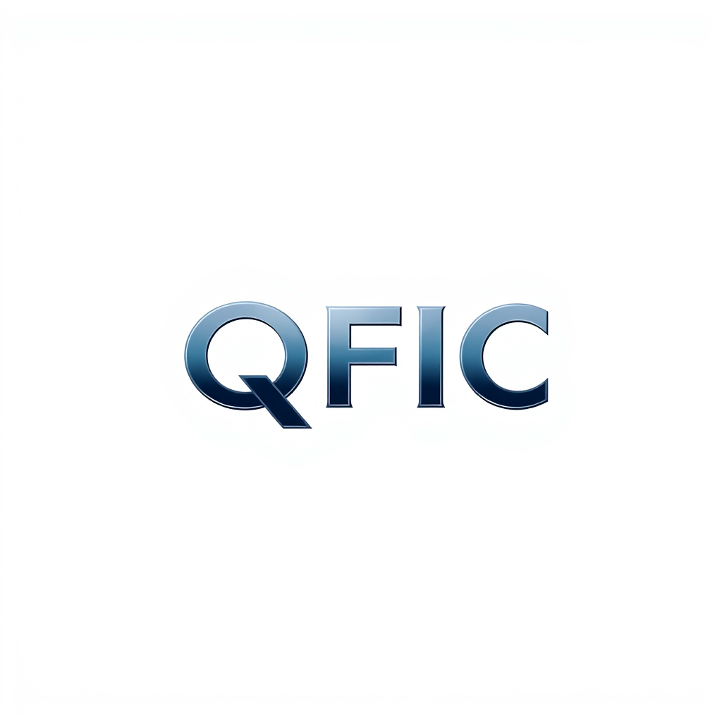 Main logo studio: Create a premium corporate logo for QFIC, a global formaldehyde and chemical manufacturing company. Use a minimal, modern, powerful design with dark n