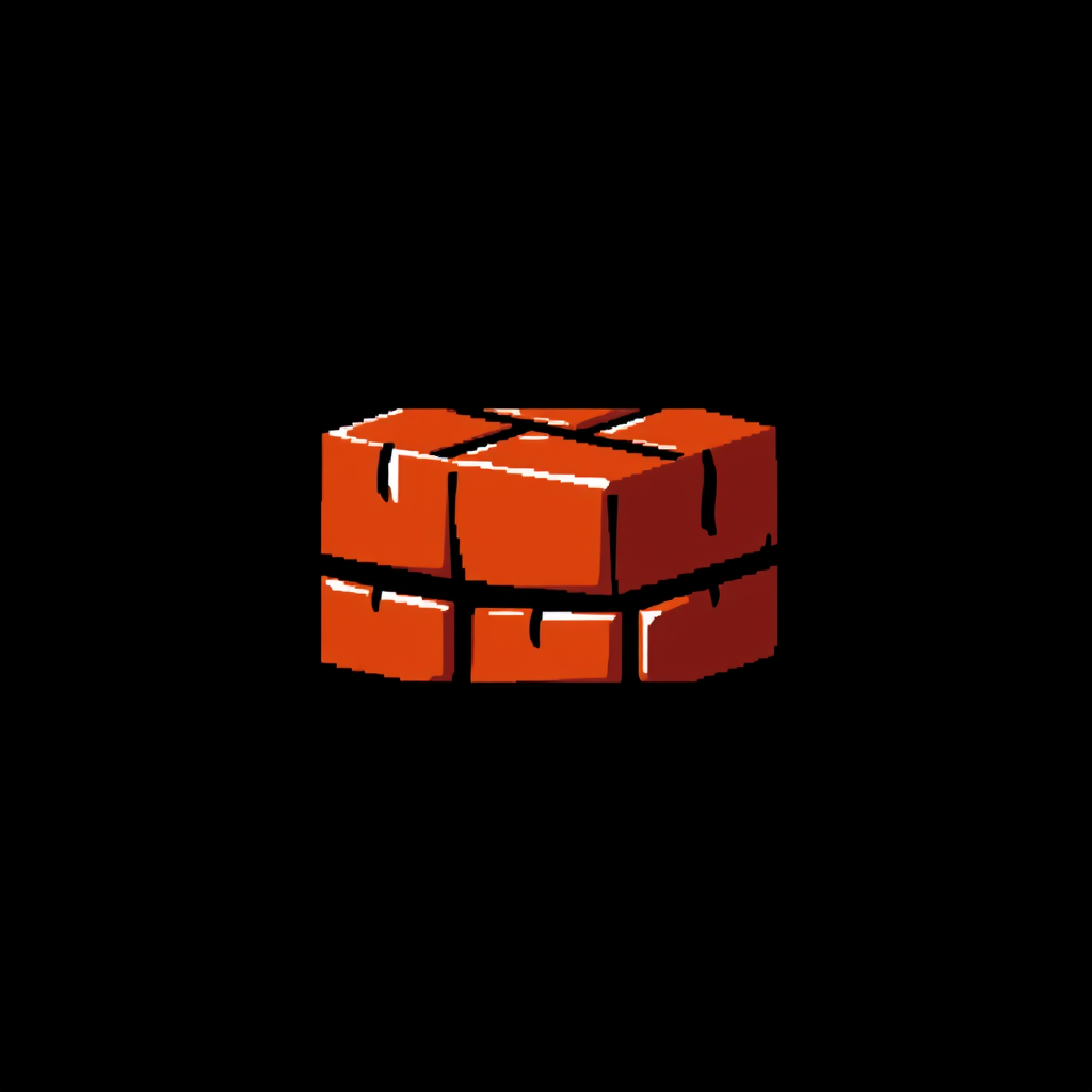 Main logo studio: A professional server logo featuring a single, small Minecraft-style item brick. The brick is classic orange-red clay color, with distinct pixel art e