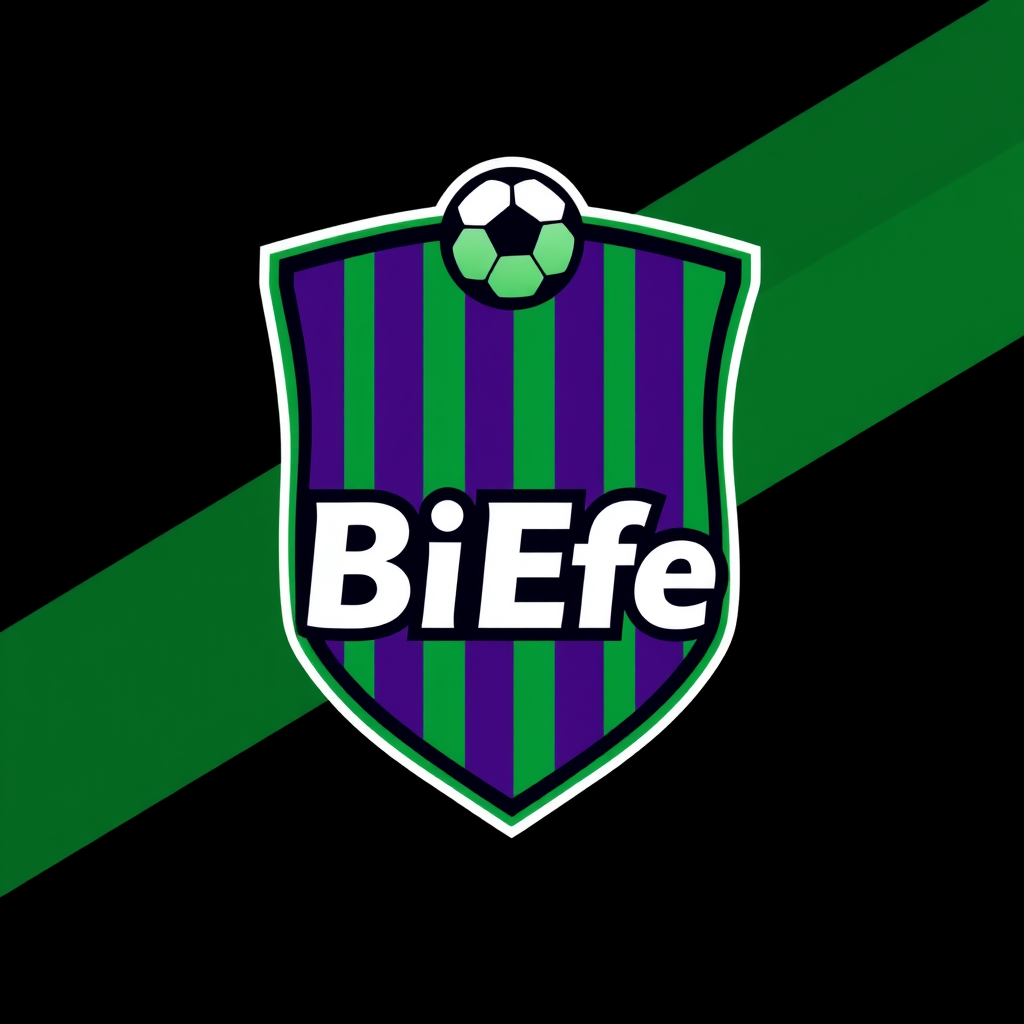 Main logo studio: Create a professional football club crest logo for a fantasy football team called "BiEffe". Main colors vertical stripes green and vertical stripes pu
