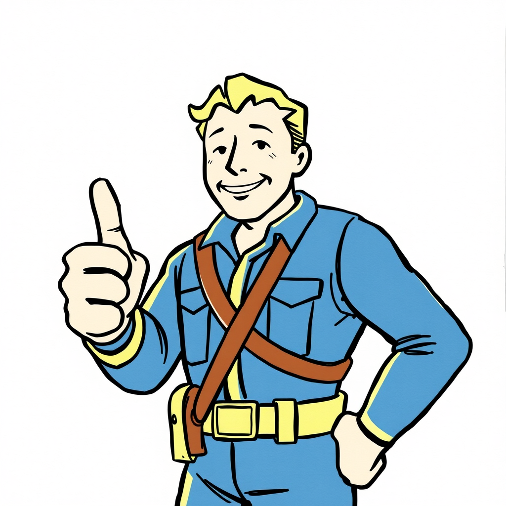 Main logo studio: the thumbs up guy from fallout like the original drawn