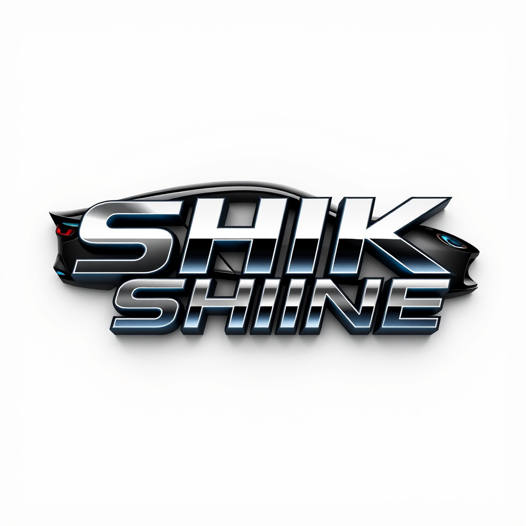 Main logo studio: SHIK SHINE — premium square wordmark. SHIK itself forms the shape of a sleek car using the letterforms, SHINE itself forms the shape of an orbital pol