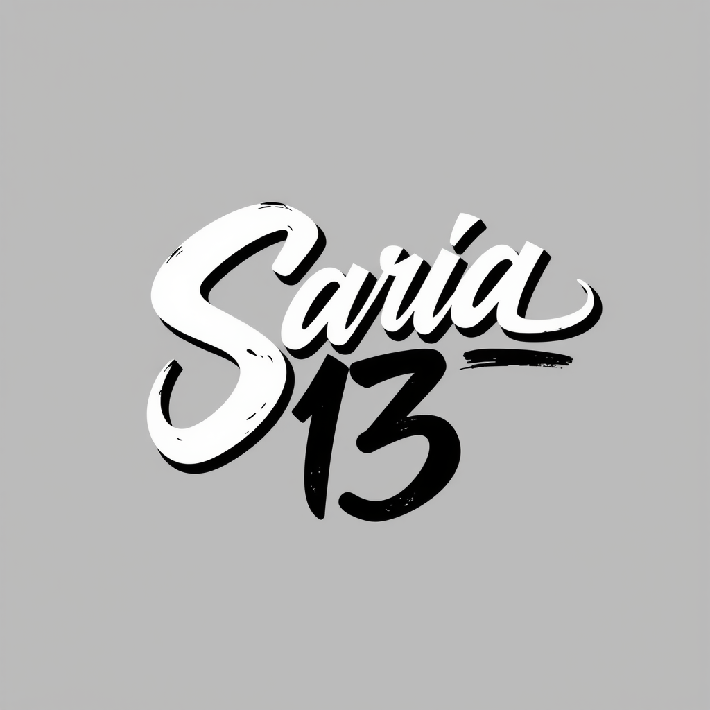 Main logo studio: artistic sign with name maria, letter s and number 13. Make it expressive and bold, with calligraphic strokes, an underground artistic feel, distincti