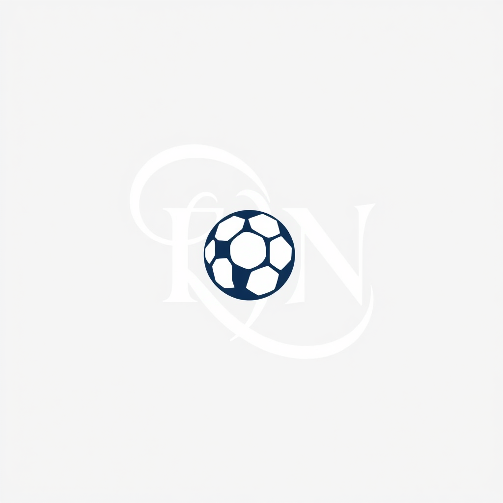 Monogram Logo idea: monogram logo combining the letters Fotball news med mørkeblå bakgrunn og hvit skrift, med en føtball , elegant intertwined letterforms, flat vector l