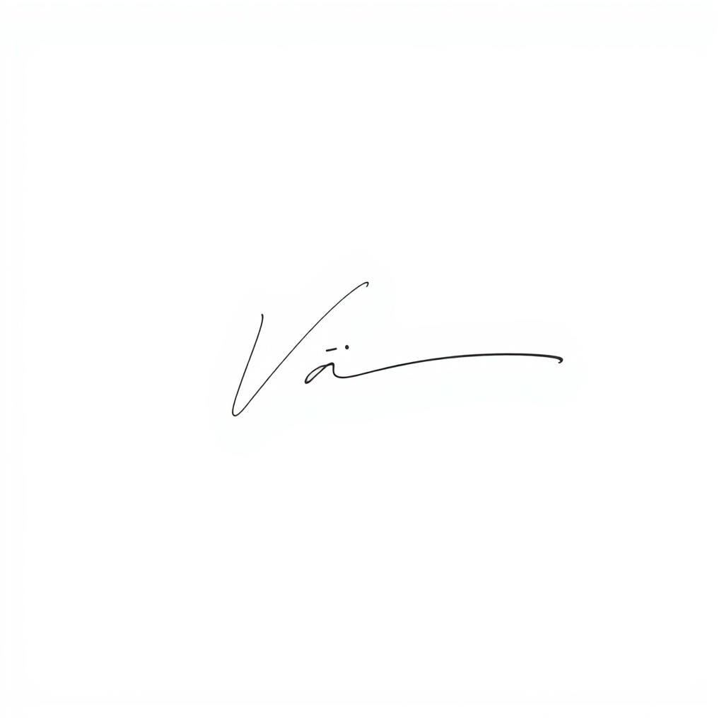 Signature Logo idea: signature logo of the name Va , elegant handwritten calligraphy, flowing script lettering, personal signature style, delicate pen strokes, flat vector