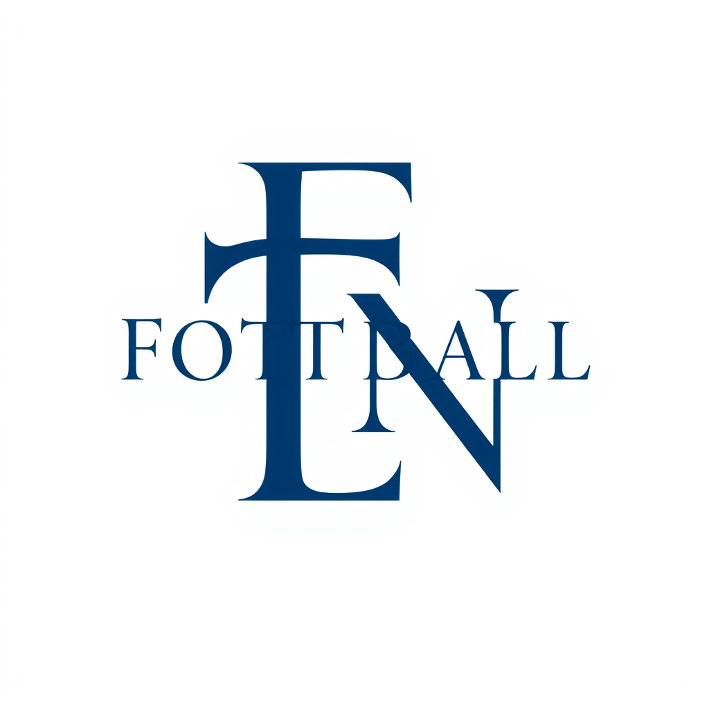 Monogram Logo idea: monogram logo combining the letters Fotball news med mørkeblå bakgrunn og hvit skrift, med en fotball, mørkeblå, det skal stå fotball new, mørkeblå ba