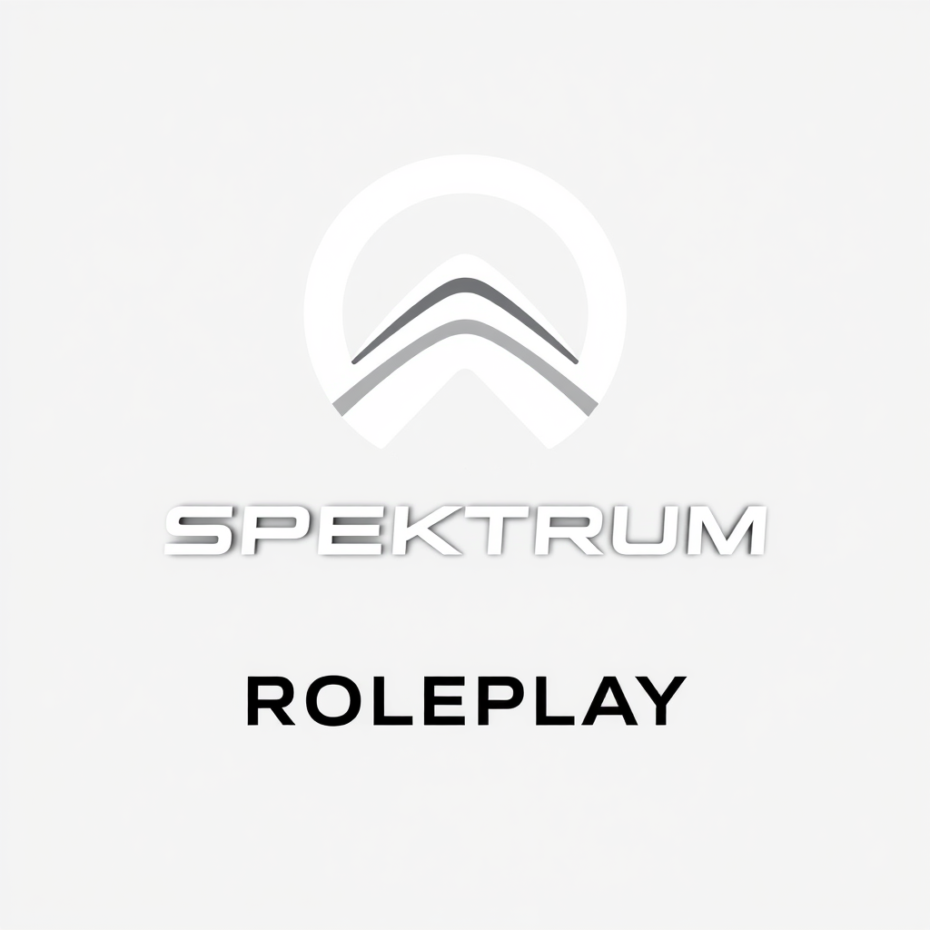 Main logo studio: Minimal flat 2D logo for "SPEKTRUM ROLEPLAY". Create a unique abstract geometric emblem inspired by spectrum waves and motion. Premium automotive and