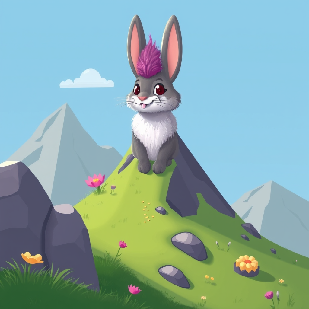 Main logo studio: NAME: EKO-ZEKO LOOKS LIKE CARTOON HAVE RABIT GRAS FLOVER MOUNTAIN