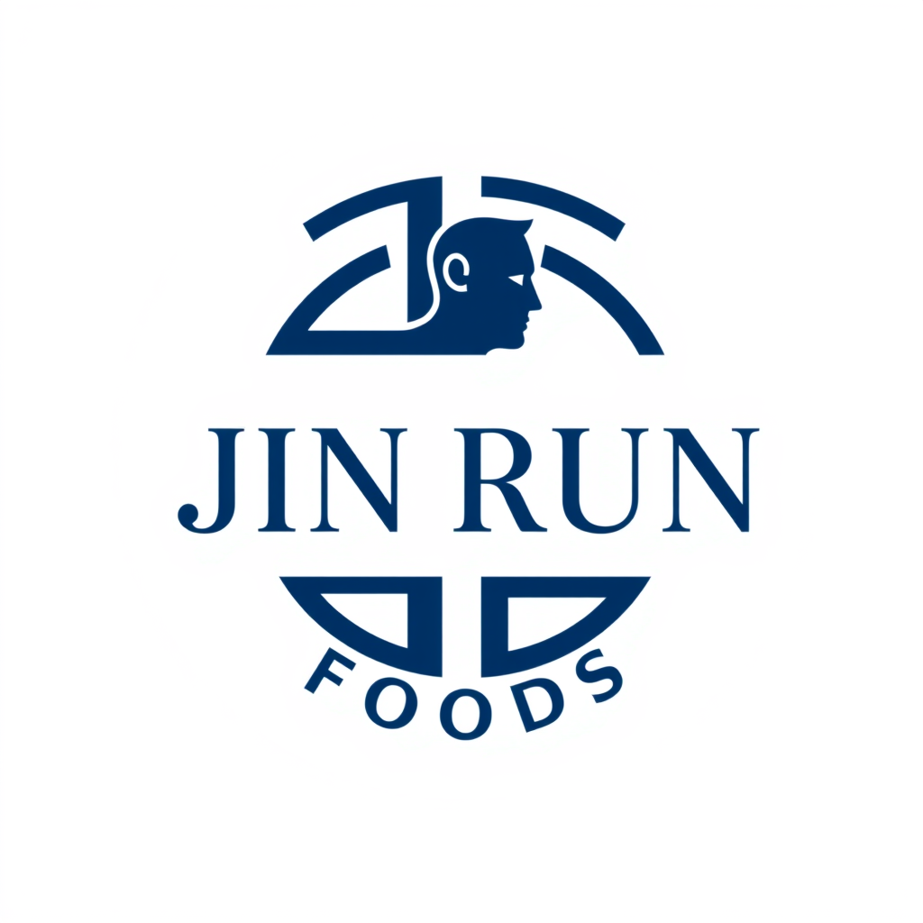 Monogram Logo idea: monogram logo combining the letters 金润 JIN RUN FOODS 金润 must in the logo round logo background navy blue human profile in the logo food shop , elegant