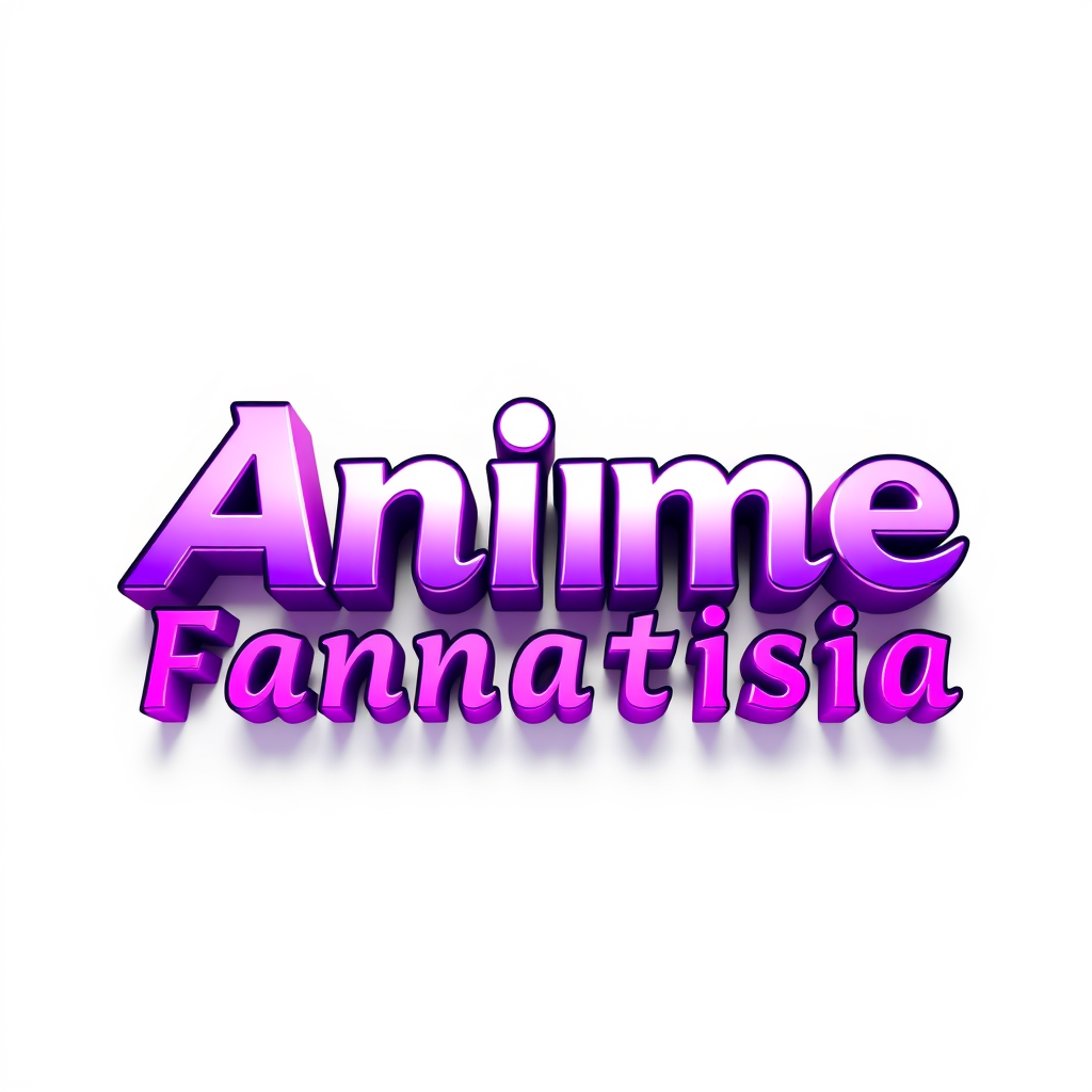 3D Logo idea: 3D logo for Anime Fantasia, violet and pink , three-dimensional render, realistic depth and shadows, glossy or metallic surface, dramatic lighting, ce