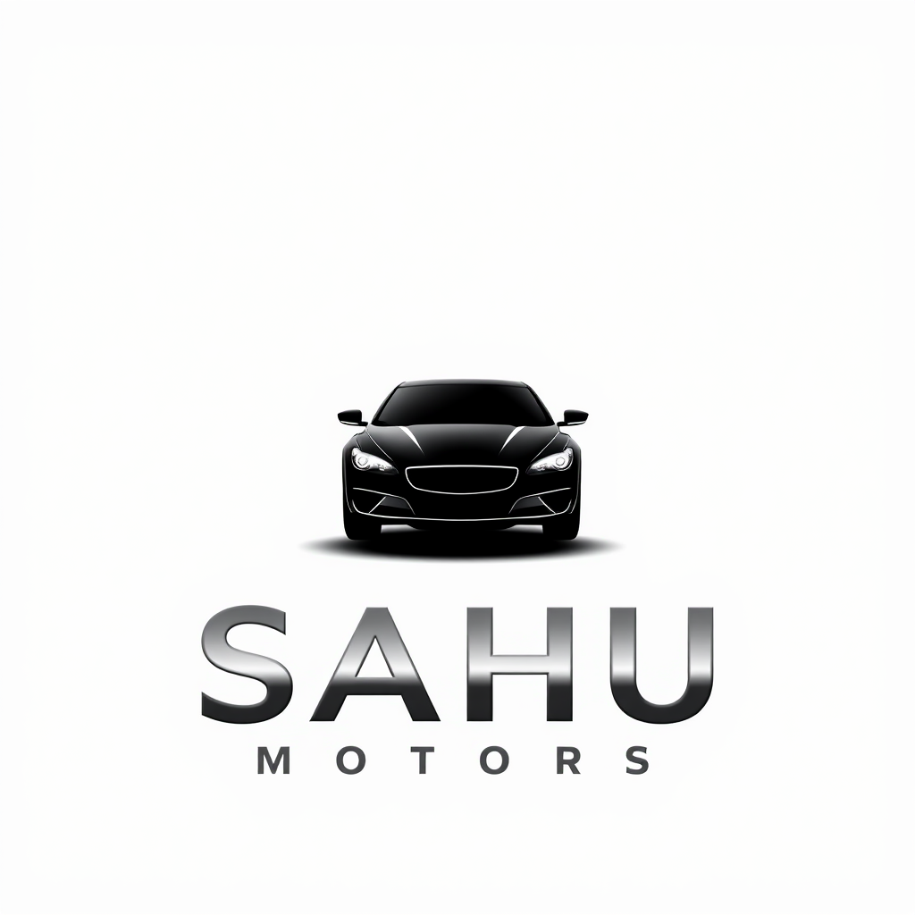 Main logo studio: Create a premium, modern and professional logo for an automobile business named ‘SAHU MOTORS’. Use a bold automotive-inspired symbol such as a sleek c