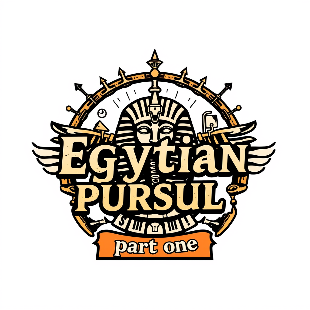 Vintage Logo idea: vintage retro logo for "Egyptian pursuit" a lot of egyptian symbols. And after a line break "part one". Vintage comic book style. , classic retro desi