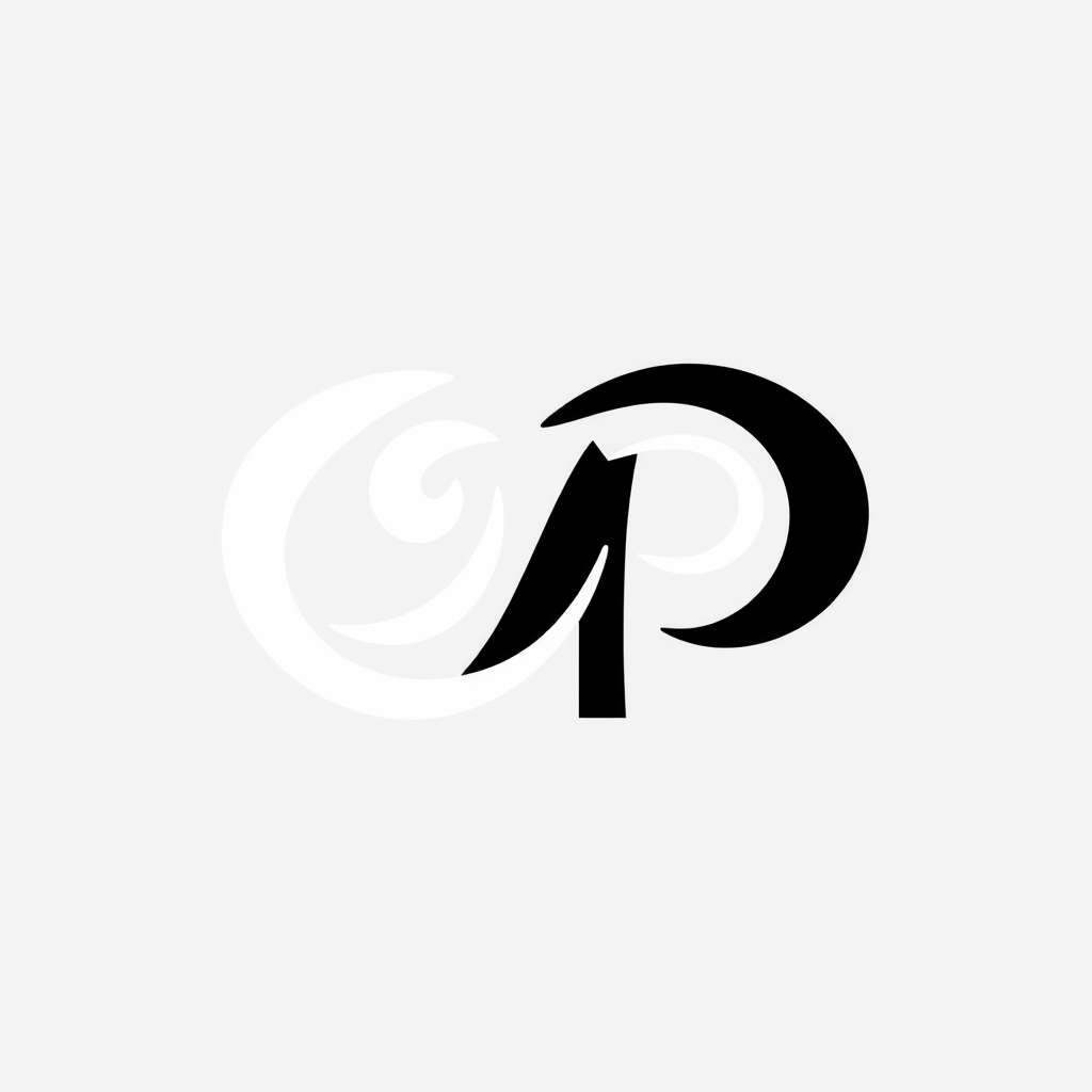 Main logo studio: Artistic modern logo, featuring a unique abstract L/P symbol, elegant flowing shapes, creative negative space and stylish custom lettering. Cool, arti