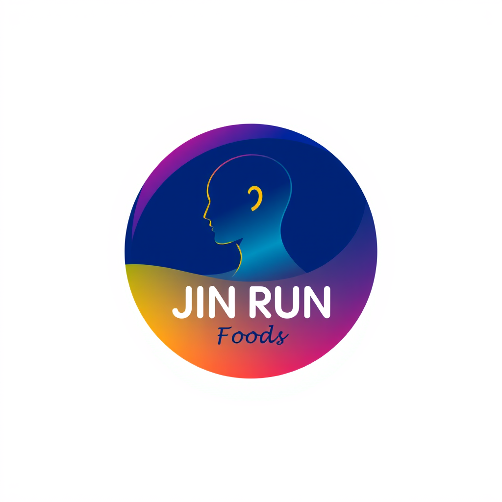 Gradient Logo idea: gradient logo for 金润 JIN RUN FOODS 金润 must in the logo round logo logo background navy blue human profile in the logo food shop , smooth color gradien