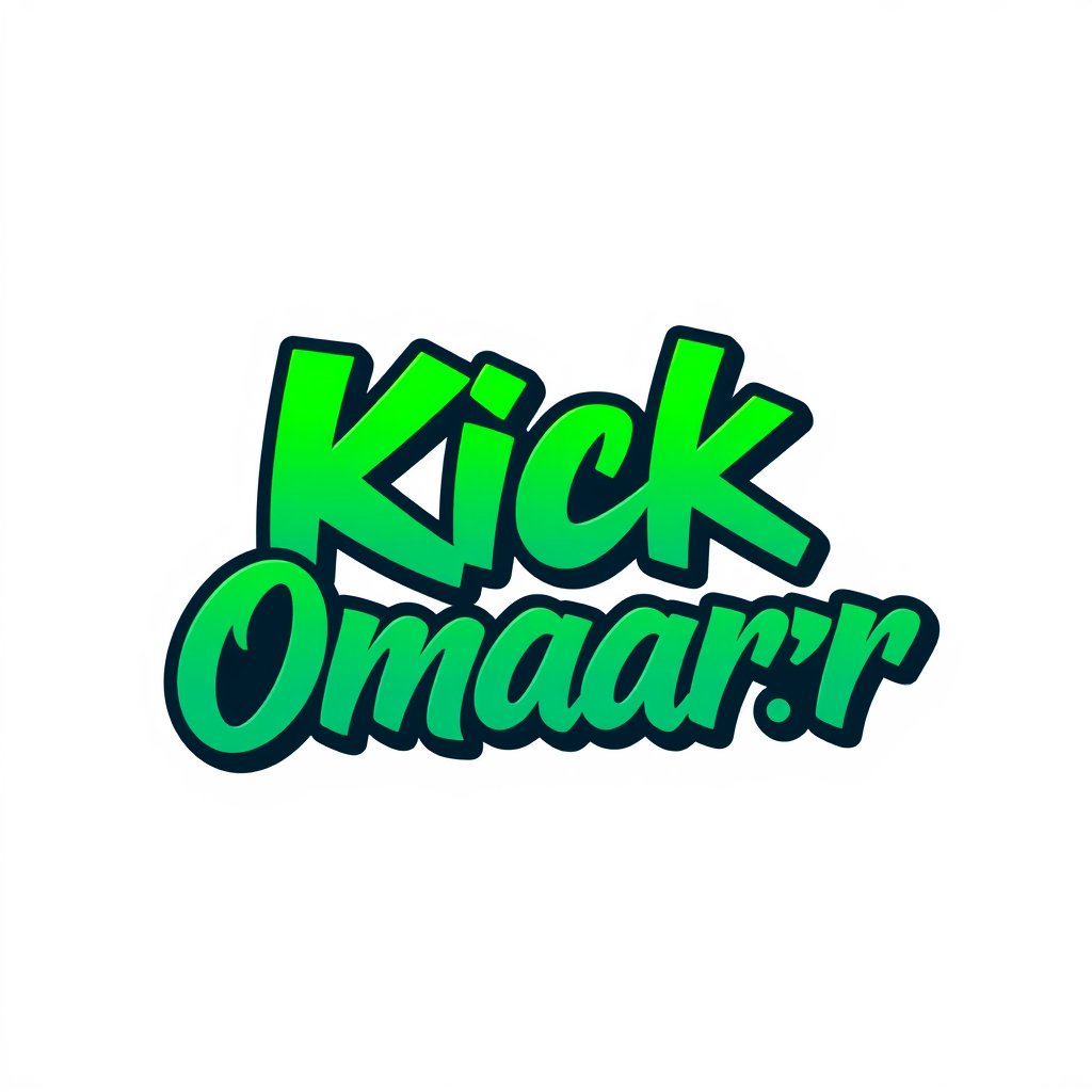 Main logo studio: Small, minimal gaming logo with the text “Kick Omaarr”. “Kick” in signature green, “Omaarr” in elegant petrol blue-green. Use a calm, smooth, subtle g