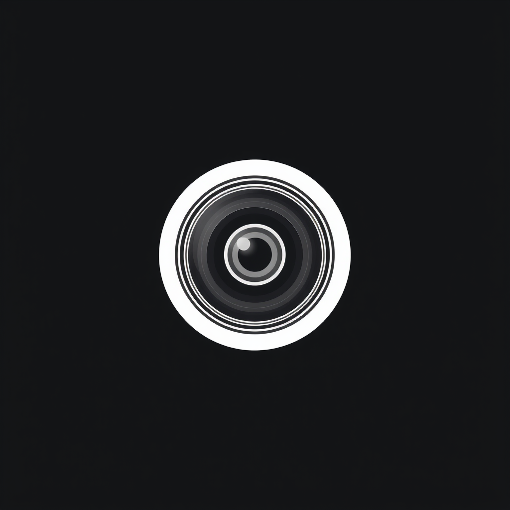 Minimalist Logo idea: minimalist logo, simple geometric mark for Minimalist circular camera lens viewed straight-on, clearly recognizable as a professional photographic len