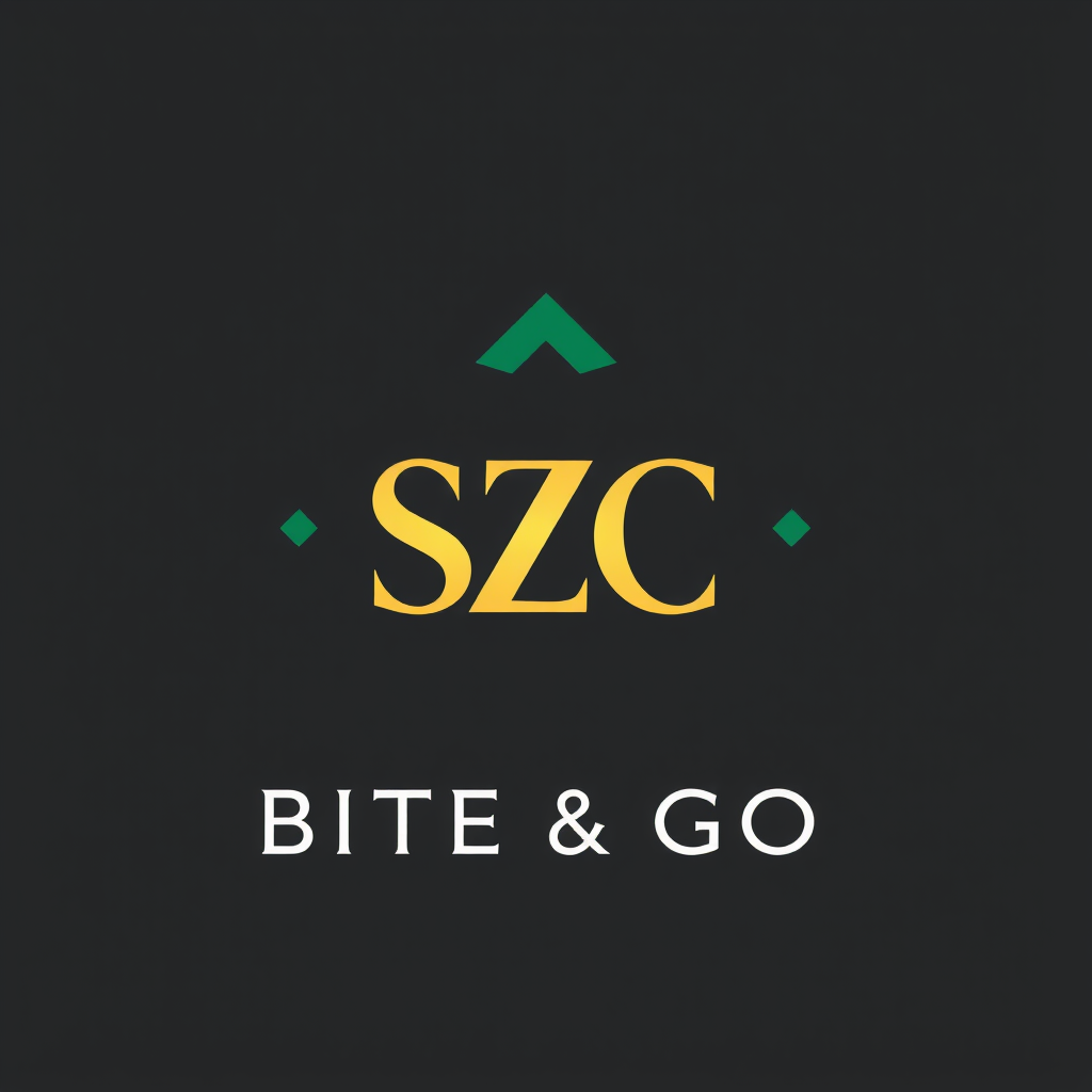 Main logo studio: Name: SZC BITE & GO Industry: Food & Beverage Style: Modern, minimalist, bold, premium, geometric Colors: Charcoal gray, stone gray, black, subtle for
