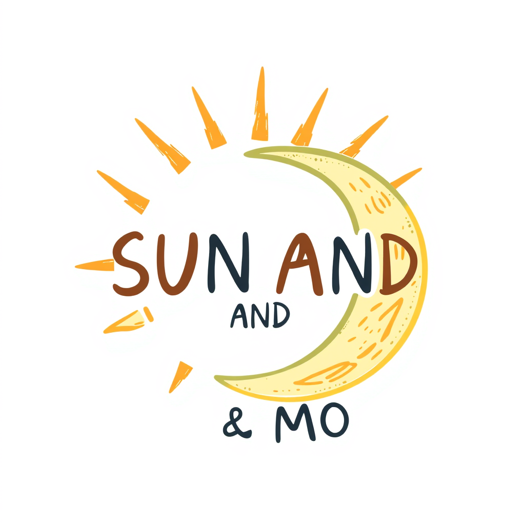 Main logo studio: drawn logo with words "SUN AND MOON " with color