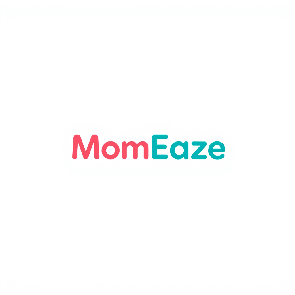 Wordmark Logo idea: wordmark logo of Name - MomEaze, Industry - baby care product, vibe - playful , bold clean typography, flat vector logo, centered, solid white backgro