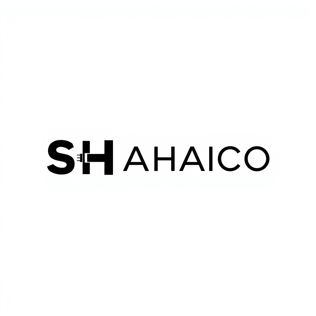Main logo studio: Create a premium minimalist logo for "SHAHICO". Make "S" and the first "H" into one connected industrial symbol constructed from pipes, pipe joints, c