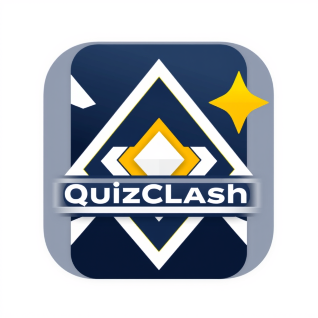 Main logo studio: Premium app icon for "QuizClash", a real-time multiplayer quiz competition platform. Create a bold, minimal geometric symbol combining a quiz card/que
