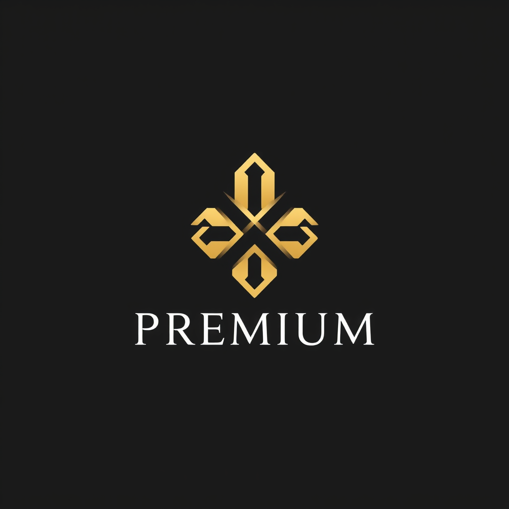 Main logo studio: Design one premium logo: a unique geometric symbol combined with elegant modern typography. Use a sophisticated black-and-gold style, clean shapes, pe