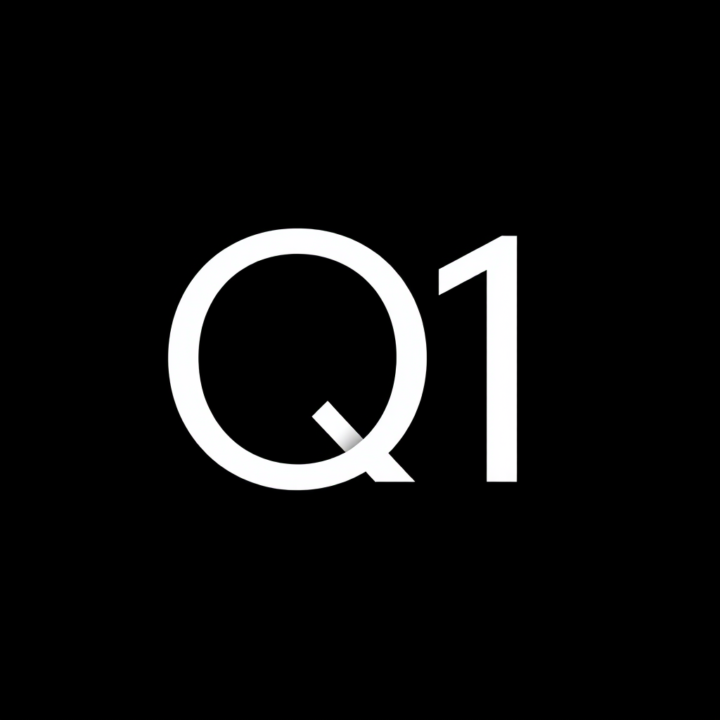Main logo studio: create a simply disord logo with black background and letters in the center that read Q1 in white