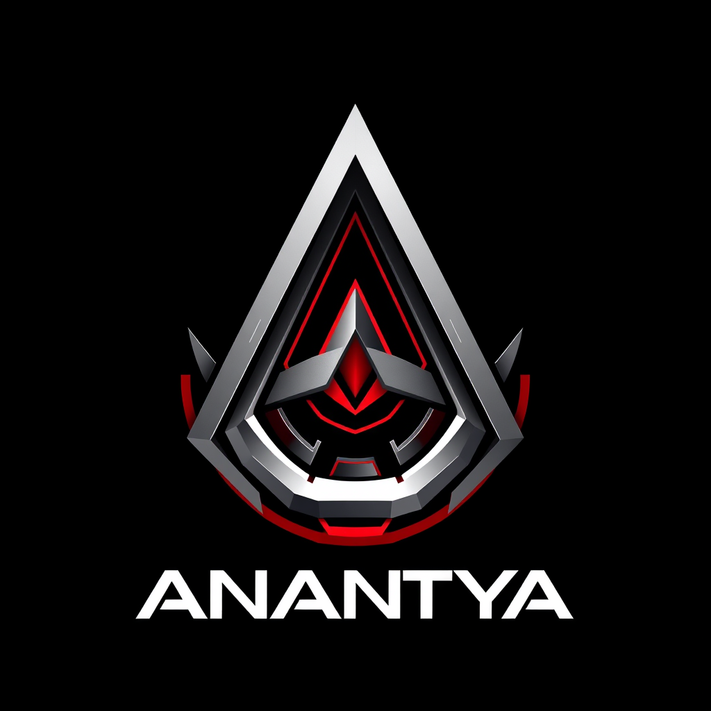 Main logo studio: Design a futuristic ANANTYA logo. Combine a bold geometric letter A with an abstract energy-core concept. Marvel-inspired cinematic feel with a modern