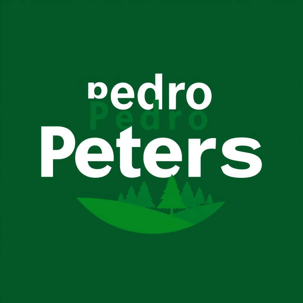 Main logo studio: VERY SIMPLE Logo - text saying 'Pedro Peters' main colour: green and have trees, make the contrast of the colours have a WCAG rating of AAA