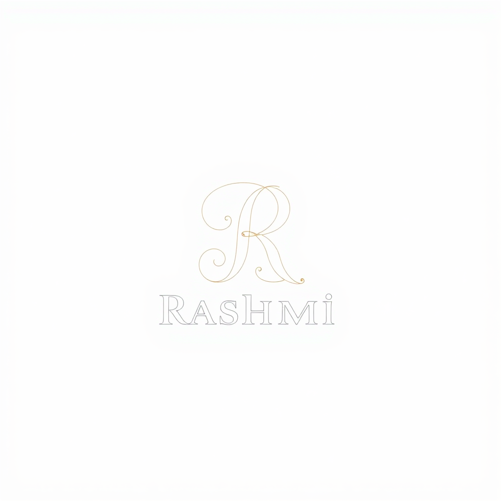 Monogram Logo idea: monogram logo combining the letters Rashmi , elegant intertwined letterforms, flat vector logo, centered, solid white background, high contrast, luxur