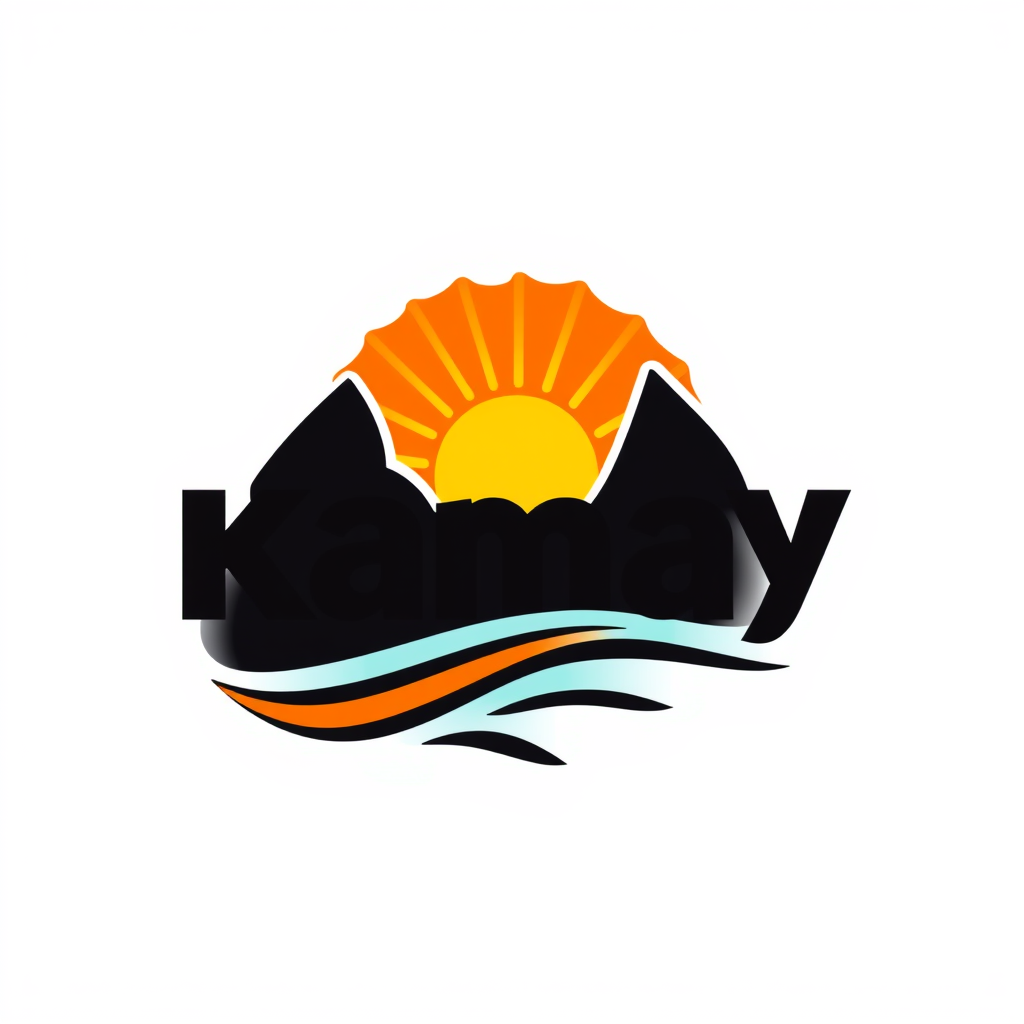Main logo studio: haceme un logo que el nombre del logo sea kamay para porta lapices, de color negro y rayas naranja