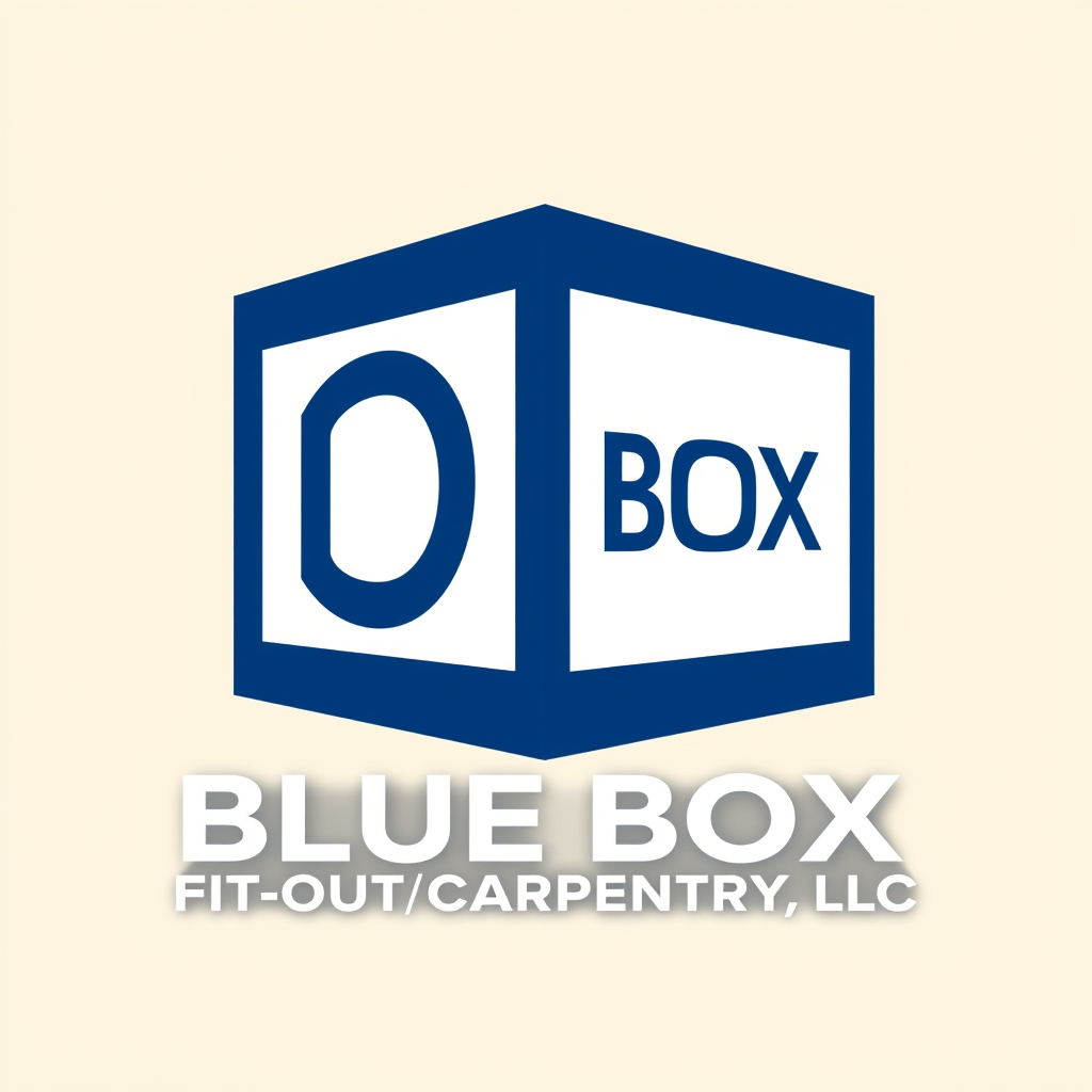 Main logo studio: Professional corporate logo for "BLUE BOX FIT-OUT & CARPENTRY LLC", MAke it BB logo in box designedmodern architectural construction company in Dubai,