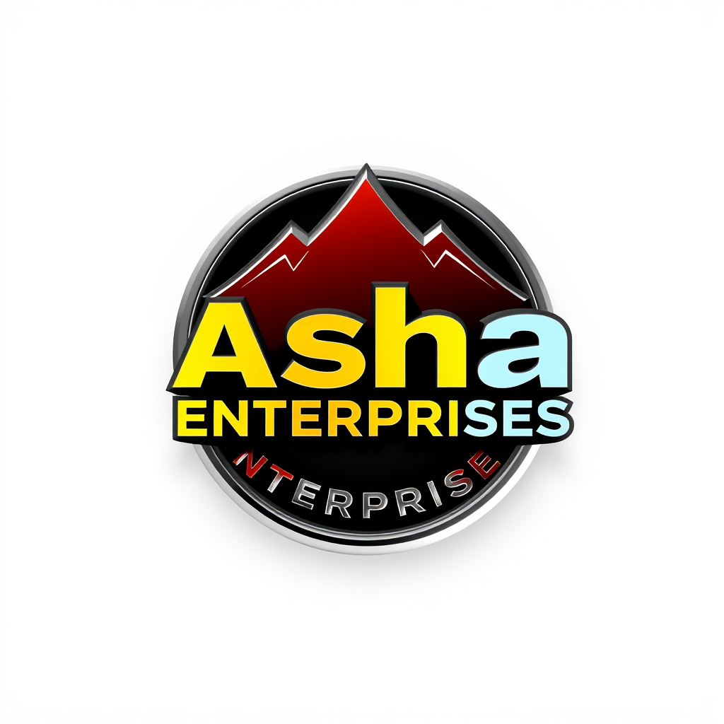 3D Logo idea: 3D logo for Brand is Asha Enterprises make it custom logo 3d , three-dimensional render, realistic depth and shadows, glossy or metallic surface, dram
